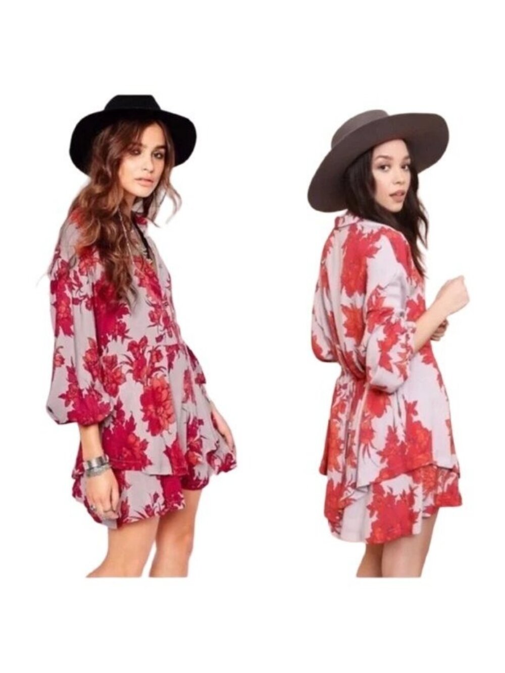 Free People Shake It Up Gray Floral Mini Dress